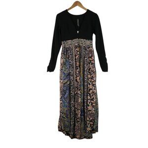 NWT Anthropologie Abstract V-Neck Maxi Dress Size 4 Long Sleeve High Waist